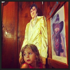 The large Elvis caused my 4 year old to inquire: "Who is that girl behind me??"