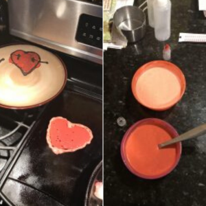 making heart-shaped pancakes for valentine's day with kids