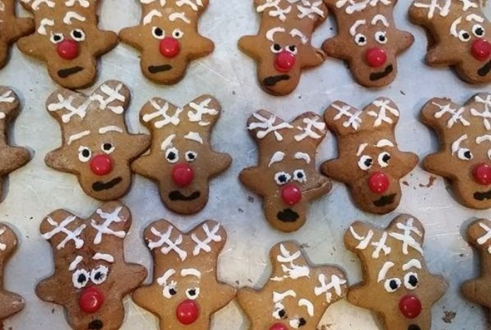 upside down gingerbread men decorated as reindeer, most popular christmas cookie recipes
