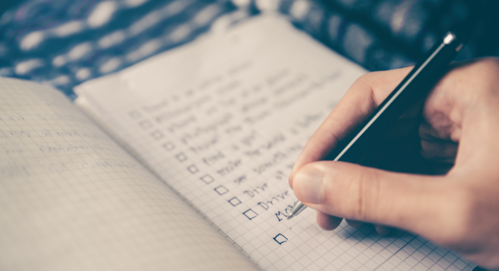 checklist of goals in a notebook