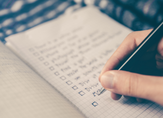checklist of goals in a notebook