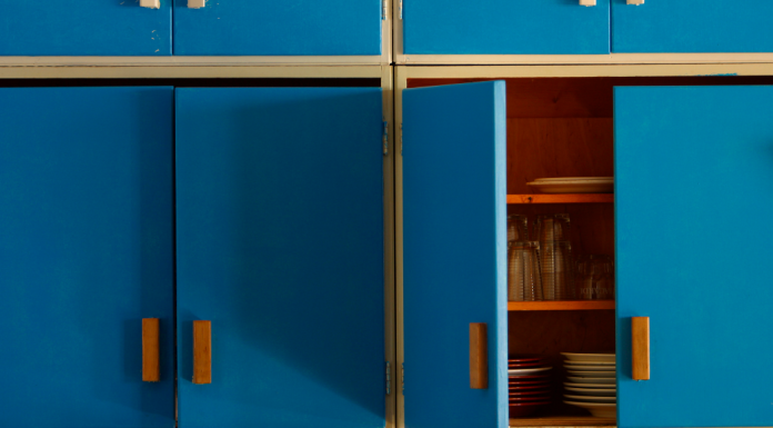 blue 60s kitchen cabinets, medicine cabinet organization