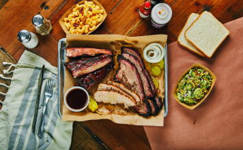 tray of BBQ and sides in Dallas