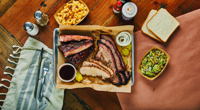 tray of BBQ and sides in Dallas