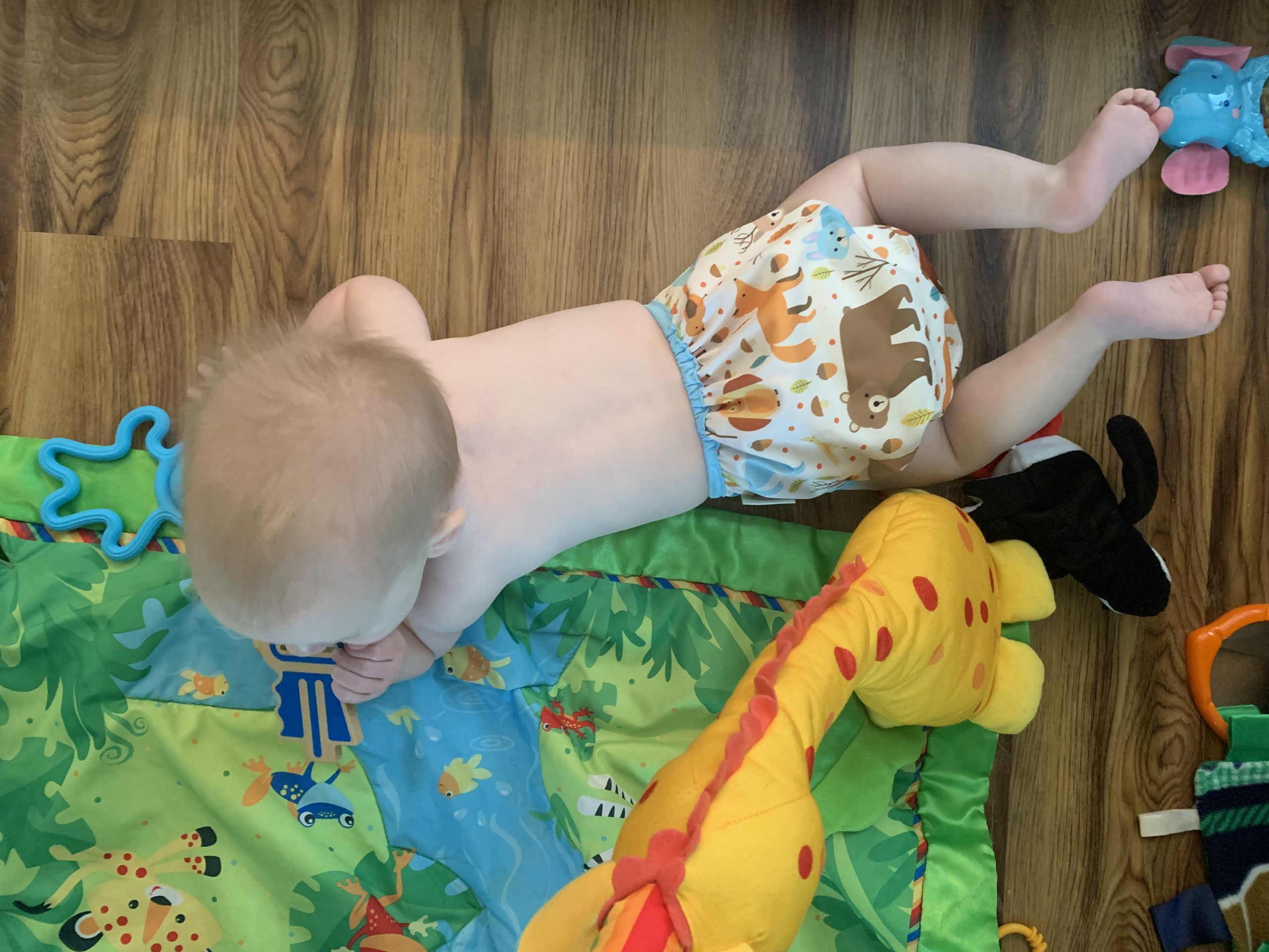 infant tummy time from above, cloth diapering service Dallas