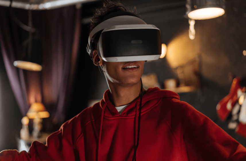 teen boy wearing VR headset