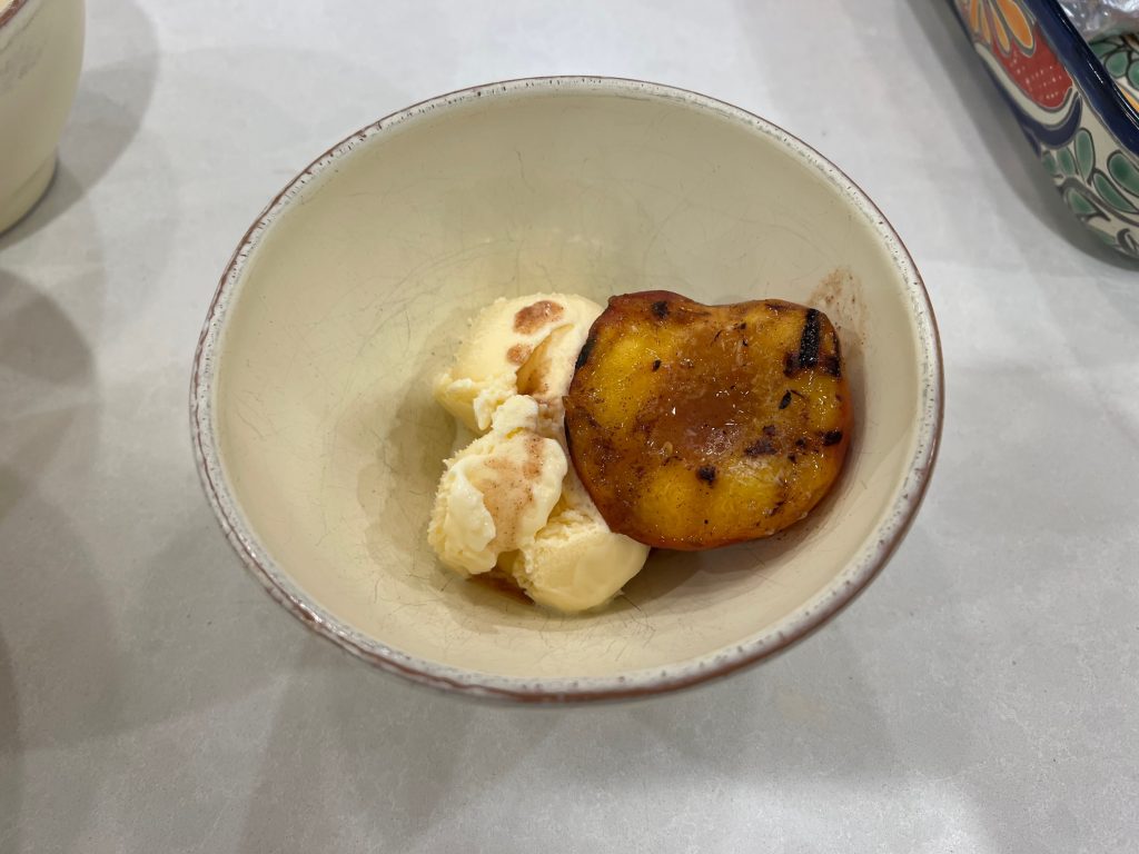 grilled peaches with vanilla ice cream, make entire dinner on the grill