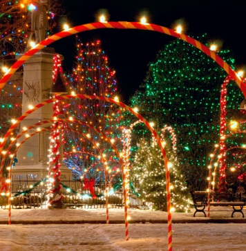 festive Christmas lights in a park