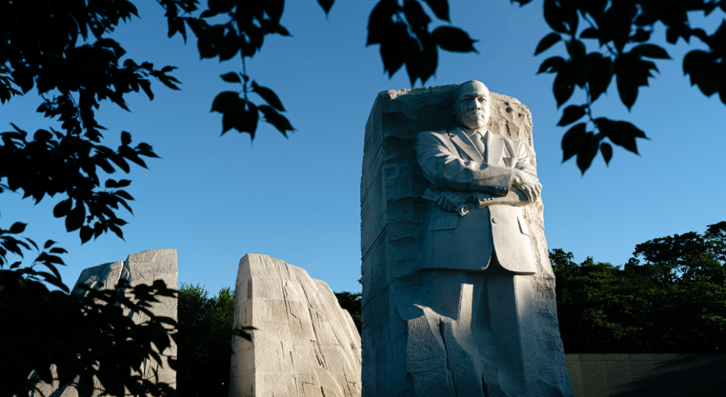 view of Martin Luther King Jr stone memorial sculpture