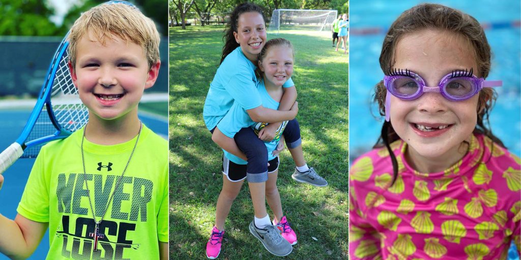 Trio of images of children smiling for the camera at Cooper Aerobics Fit & Fun summer day camps.