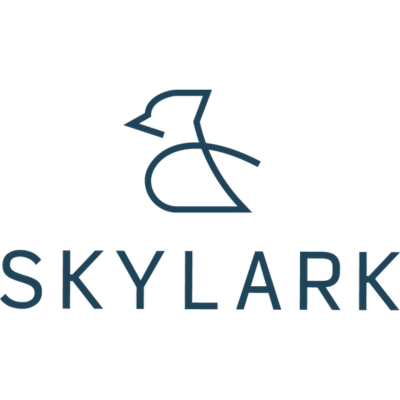 dark teal logo reading "SKYLARK" in all caps, below a single-line graphic representing a bird