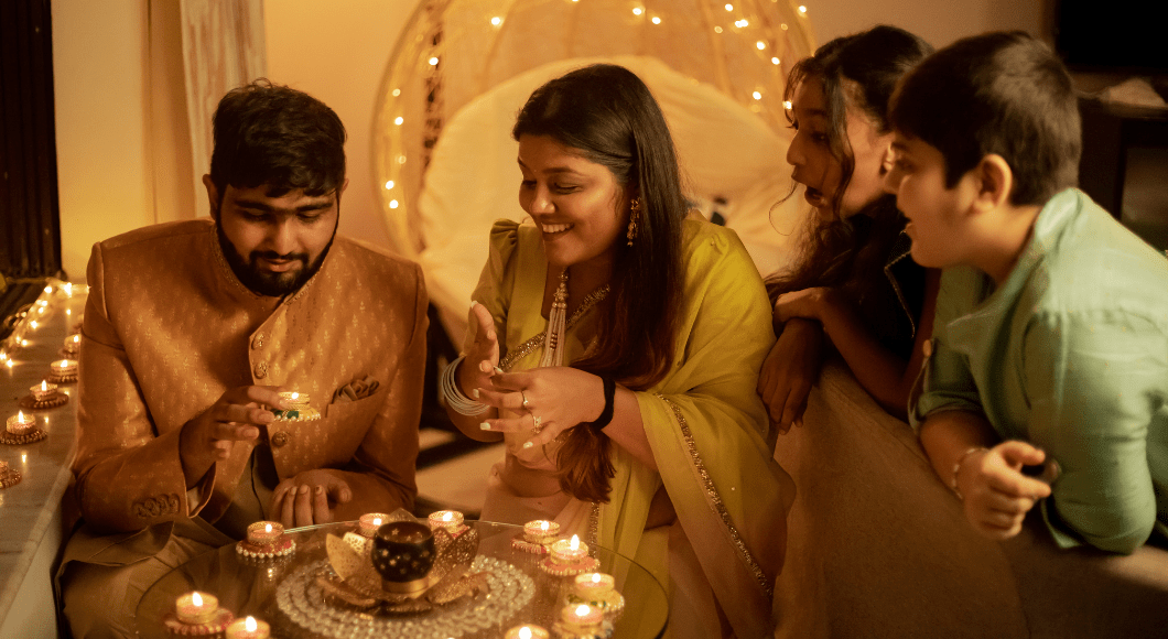 A family celebrates Diwali