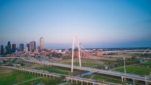 Aerial photo of Margaret Hunt Hill Bridge in Dallas, Texas