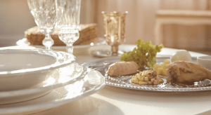Seder plate on a fancy table